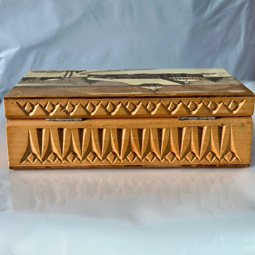 Vintage Church Trinket Box Unisex OS Brown Russian Marquetry‎ Wood Inlay